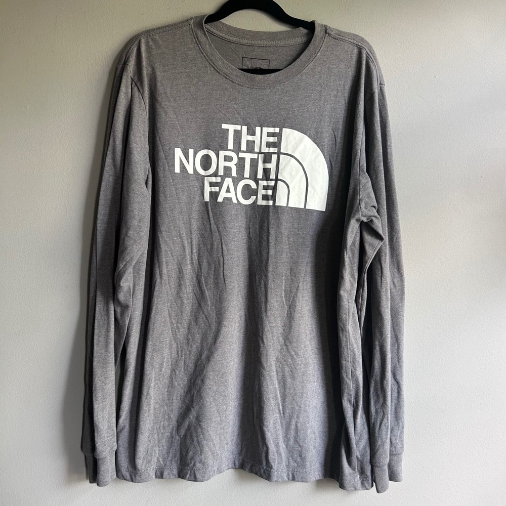 The North Face Mens Gray Long Sleeve Half Dome Logo Graphic T-Shirt Size L